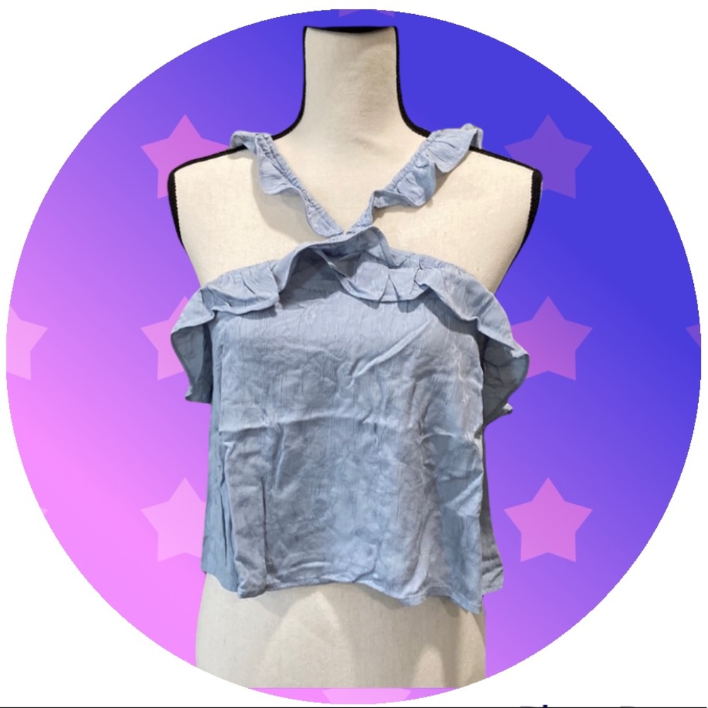 Honeypunch Ruffled sky blue crop top sz S